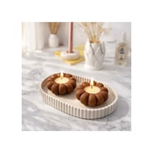 Tabaklı 2 Li Kahverengi Çiçekli Mumluk Set Kahverengi
