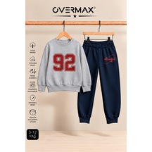 Overmax 92 Baskılı Çocuk Bisiklet Yaka Sweatshirt Eşofman Takımı- 3-12 Yaş Gri Üst-lacivert Alt - 928488349 Gri Üst-lacivert Alt