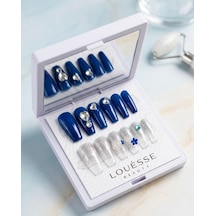 Louésse Royal Blue Glow Takma Tırnak 12 Li Lacivert Parlak Taşlı Mirror Glow Nail