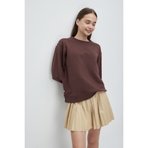 Ucla Sunnıva Kahve Bisiklet Yaka Nakışlı Loose Fit Kadın Sweatshirt Kahve