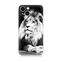 Apple Uyumlu iPhone 13 Silikon Kılıf Siyah Beyaz Aslan