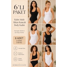 Loule Kadın 6'lı Geniş Askılı Pamuklu Alttan Kancalı Body Siyah-beyaz Siyah - Beyaz