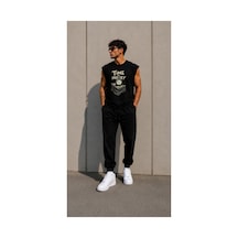 Herkesemoda Tıme İs Money Baskı Detaylı Sıfır Kol Bisiklet Yaka T-shirt Siyah