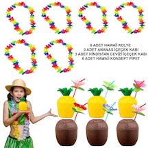 Tropikal Hawaii Parti Malzemeleri Kolye, Pipet, Bardak Seti 5673 "
