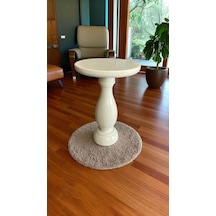 Krem Renkli Doğal Ahşap Yan Sehpa Mantar Tasarımlı Tekli Sehpa