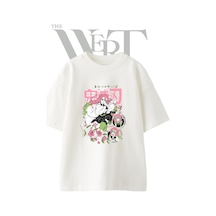 Thewert Mitsuri Kanroji Tasarım Baskılı Ünisex Beyaz Oversize T-shirt