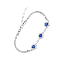 Nagiss Yuvarlak Lacivert Zirkon Taşlı 925 Ayar Gümüş Kadın Bileklik