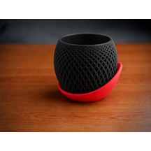 3d Baskı Küre Saksı - Kafes Dokulu İki Parçalı Dekoratif Saksı - Siyah-kırmızı