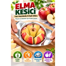 Elma Kesici Paslanmaz Çelik 8 Dilim Meyve Sebze Dilimleyici Pratik Mutfak Kesme Aparatı Ergonomik Xl Gümüş