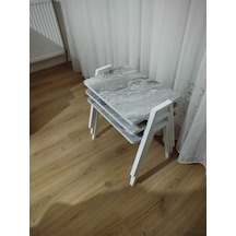 Zigon Sehpa 3'lü Mermer Desenli Tepsi Model Gri Mermer Desen Beyaz Ayak Gri Mermer