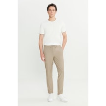 AC&Co / Altınyıldız Classics Erkek Bej Slim Fit Dar Kesim Gofre Desenli Beli Bağlamalı Yan Cepli Travel Casual Pantolon Bej