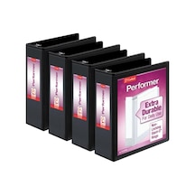 Performer 3 Halkalı Klasör, 7,62 Cm, Kilitlenmeyen Eğik D Halkalar, 725 Yaprak Kapasite, Clearvue Sunum, Yapışmaz, Pvc İçermez, Siyah, 4'lü Paket 27601 Çok Renkli
