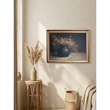 Vintage Gold Çerçeveli Natürmort Siyah Saksı Dekoratif Tablo 60x80 Cm