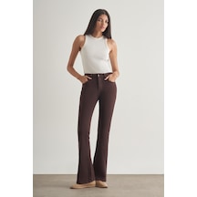 Mizalle Skinny Fit Flare Paça Kahverengi Denim Pantolon Kahverengi