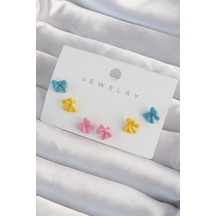 Ezoconcept Pirinç Rengarenk Mineli Minimal Fiyonk Küpe Seti