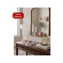 3'lü Ayaklı Kristal Görünüm Şamdan Mumluk Seti - 30-26-20 Cm Lüks Dekoratif Şamdan Takımı Şeffaf - 874721100 Şeffaf