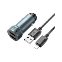 Hoco Z49 Çift Usb Girişli Araç Şarj Başlık + Usb To Apple     Uyumlu iPhone Lightning Kablo- 5775