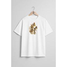 Bahriyeli Collection Oversize Java Wayang Gölge Oyun Ramayana Göğüs Tasarımlı Unisex T-shirt Beyaz