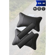 Kia K5 Uyumlu Deri Yastık Lüks Siyah Set Deri Kemer Koruyucu