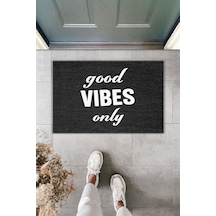 Rugmood Modern Dijital Baskı - Good Vıbes Only - Kapı Önü Paspası Siyah