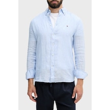 Tommy Hilfiger Çizgili Keten Regular Fit Uzun Kollu Gömlek Erkek Gömlek Mw0mw42400 0a5 Mavi-beyaz