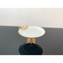 Atabey Home Döküm Ayaklı Yuvarlak Sunumluk 25 Cm Papatya Beyaz Kütahya Porselen