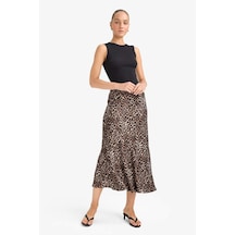 Defacto A Kesim Normal Bel Leopar Desenli Saten Midi Etek D7648ax25aubk27 Siyah