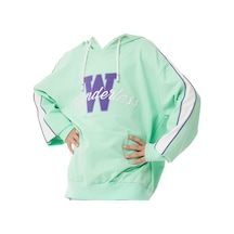 Kız Çocuk Wonderless Yazı Desenli Kolları Şeritli Kapüşonlu Yeşil Sweatshirt 001