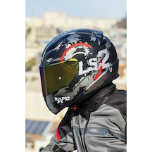 Ls2 Rapid 2 Circle Motosiklet Kaskı Mat Siyah - Kırmızı + Sarı Cam