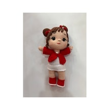 Afra Amigurumi El Örgüsü Bebek 20 Cm Tığ İşi Şirin Kıyafetli Hediyelik Oyuncak Bebek Kırmızı-beyaz