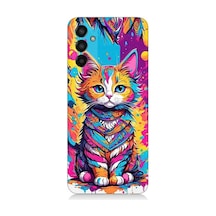 Samsung Galaxy M13 Uyumlu Renkli Sevimli Kedi Desenli Silikon Kılıf