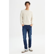 Slim Fit Dar Kesim Normal Bel Dar Paça Pamuklu Esnek Mavi Jean Denim Pantolon Lee Koyu İndigo