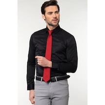 Tudors Slim Fit Dar Kesim Düz Erkek Gömlek-19030 Siyah