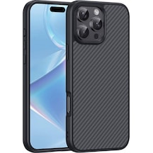 Apple Uyumlu iPhone 16 Pro Max Kılıf M-safe Şarj Özellikli Karbon Fiber Tasarımlı Zore Elnino Kapak Siyah