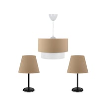 Art Siyah Metal Gövdeli Üçlü Kahve Avize Seti Kahverengi