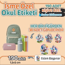 Kapbirhediye Okul Etiketi Isme Özel Kalem Defter Etiketi Unıcorn 2 Temalı 190 Adet Çok Renkli