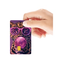 Leopar Pembe Gözlüklü Ütopik Parlak Kredi/banka Kart Kaplama Sticker Standart