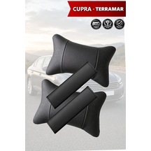 Cupra Terramar Uyumlu Set Siyah Deri Yastık Lüks Deri Kemer Koruyucu
