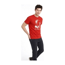 Vexor Erkek Atatürk Baskılı Tişört Kısa Kollu Bisiklet Yaka T-shirt - Kırmızı Çok Renkli
