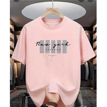 Kozia Outdoors Malkoçbey Newyork Broklıyn Baskılı Overisze Unisex Basic T-shirt Pembe