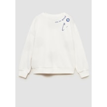 Monila Unisex Nazar Boncuğu Baskılı 3 İplik Kumaş Pamuklu Sweatshirt Ekru