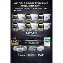 6 Kameralı 4k 1440p Full Hd Sesli Poe Ip Kamera Sistemi Gece Renkli Ultra Hd Güvenlik Seti