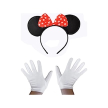 Kırmızı Fiyonklu Minnie Mouse Tacı Ve Beyaz Eldiven Seti Standart