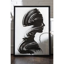 Ink Whisper Siyah Ahşap Çerçeveli Poster, Dekoratif Soyut Monokrom Duvar Tablosu