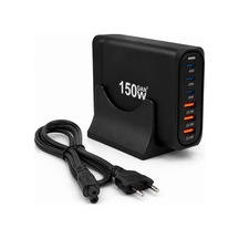 150w Gan Hızlı Şarj İstasyonu, 6 Portlu Masaüstü Şarj Aleti, 3 Usb-c Type-c Ve 3 Usb-a Girişli Çoklu Adaptör, Telefon Tablet Laptop İçin Akıllı Güç Dağıtımlı Şarj Cihazı
