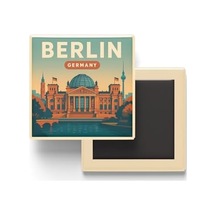 Berlin Almanya - Reichstag Binası - Baskılı Buzdolap Magneti Kare 9x9 Cm