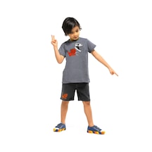 Casabony Wild Dino Gri Denim Şort - T-shirt Takım - Antrasit