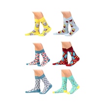 Ozzy Socks Erkek Çok Renkli Desenli Pamuklu Dikişsiz Çorap 6'lı Çok Renkli