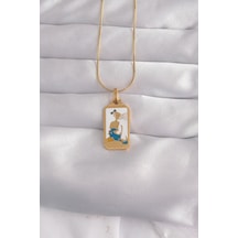 316l Çelik Gold Renk Beyaz Mineli Kız Figür Tarot Kolye Altin