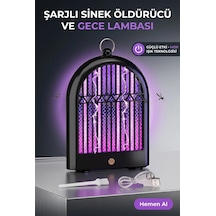 Dekoratif Mor Işıklı Sinek Savar Lamba Şarjlı Sivrisinek Tuzağı Ev Tipi Kullanım